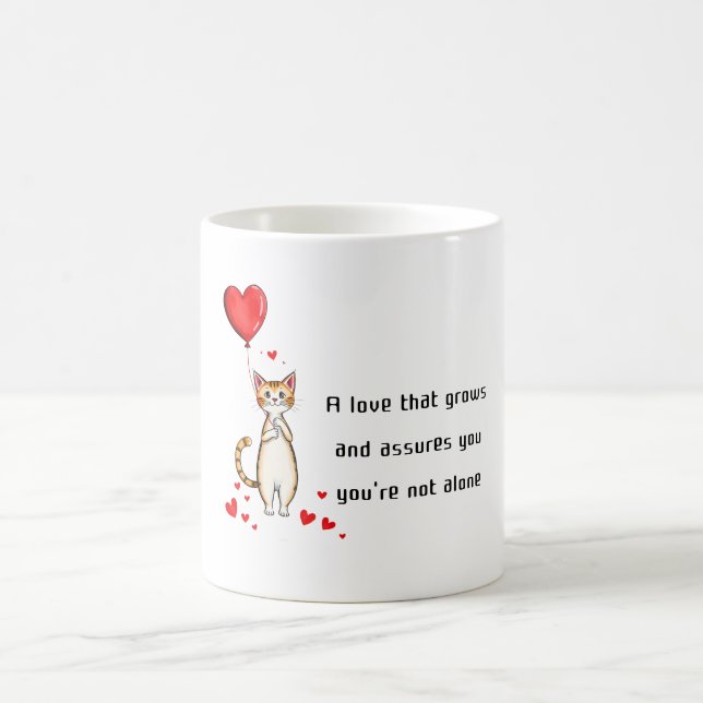 A Cat Holding a Heart Balloon Coffee Mug (Center)