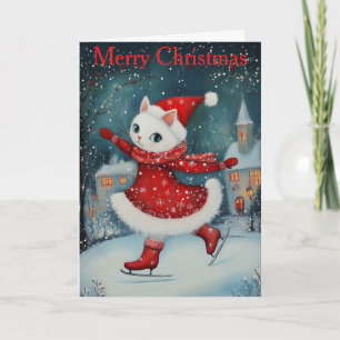 A Cat Ice Skating Holiday Card
