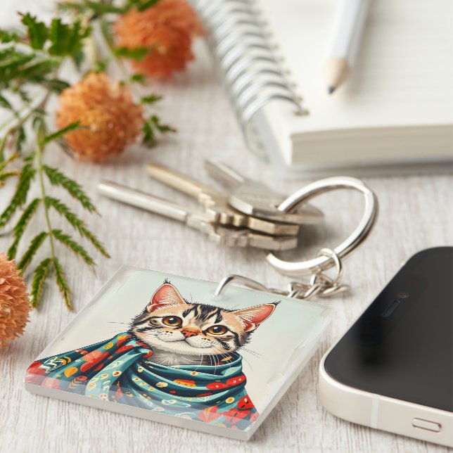 a cat in a blanket keychain (Front Right)