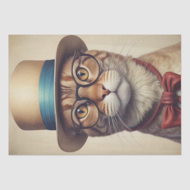 A Cat in Spectacles Decoupage Paper (Front)