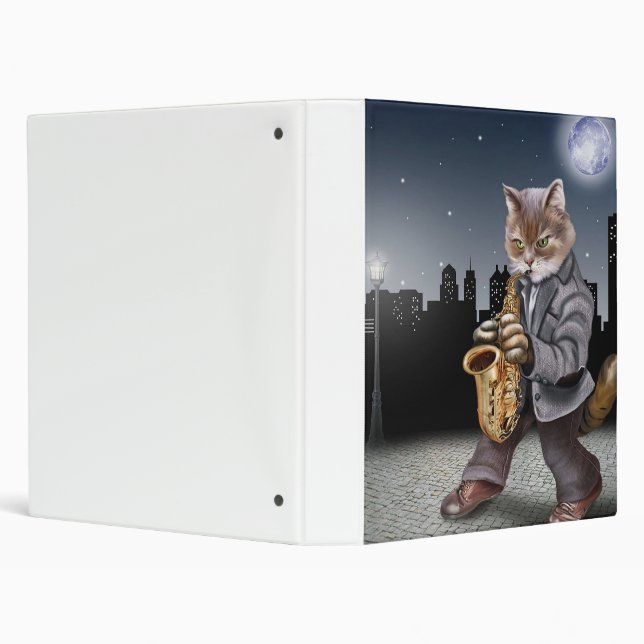 A Cat In The Night With Saxophones- Cat Lover Gift 3 Ring Binder (Background)