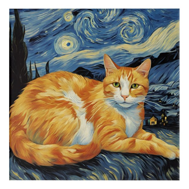A Cat in The Starry Night Acrylic Print (Front)