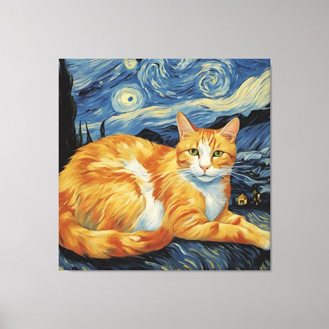 A Cat in The Starry Night Canvas Print (Front)
