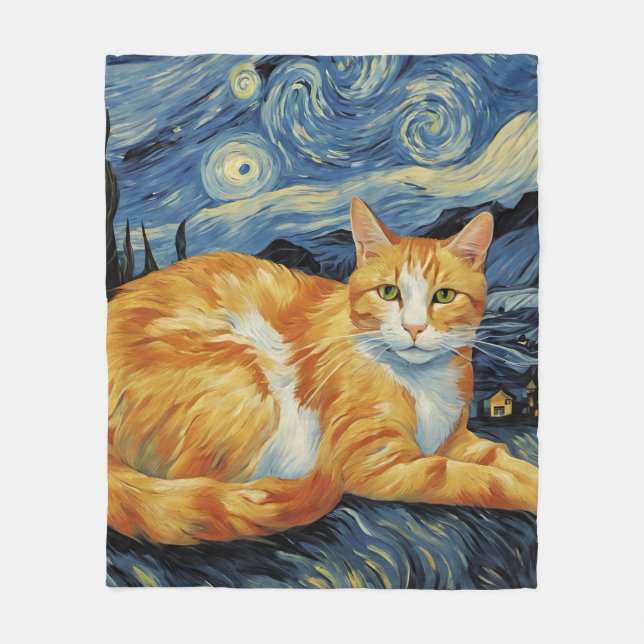 A Cat in The Starry Night Fleece Blanket (Front)