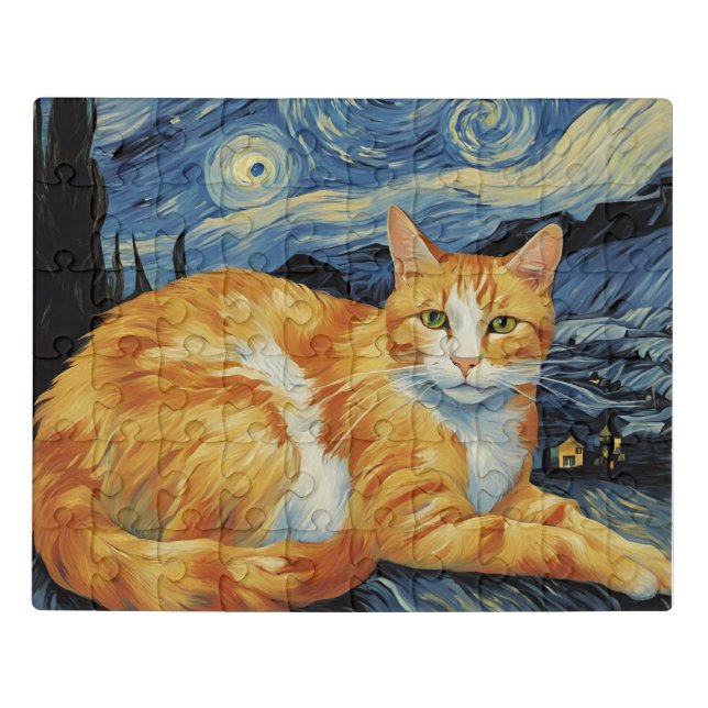 A Cat in The Starry Night Jigsaw Puzzle (Puzzle Horizontal)