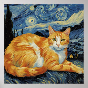 A Cat in The Starry Night Poster