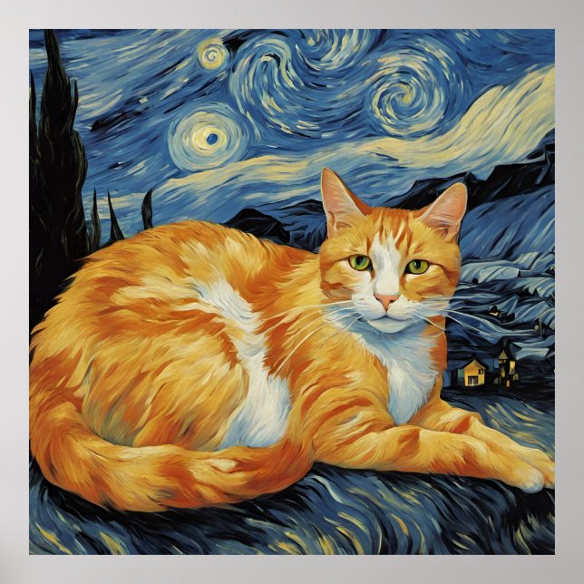 A Cat in The Starry Night Poster (Front)