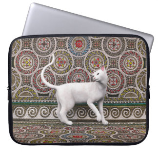 A cat on the mosaic laptop sleeve