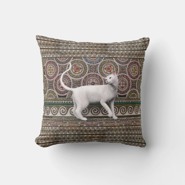A cat on the mosaic throw pillow (Front)