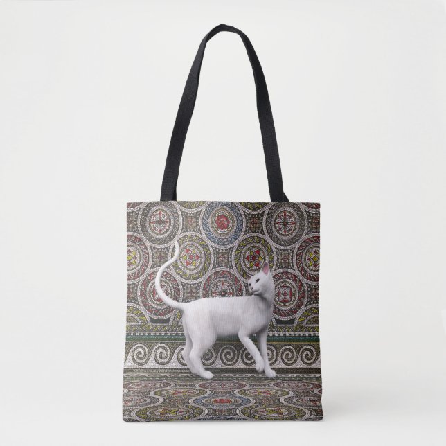 A cat on the mosaic tote bag (Front)