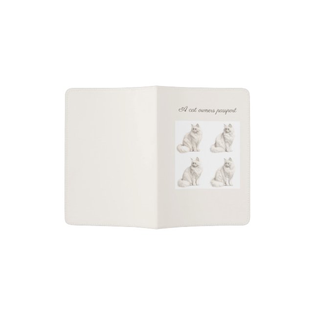 A cat owners passport, white cats passport holder (Opened)