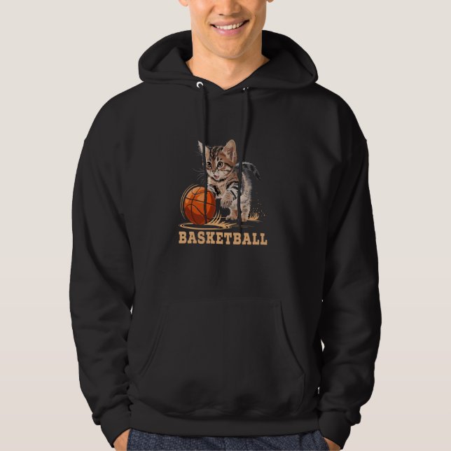 A Cat Playing A Basketball Shoot Court Player Hoodie (Front)