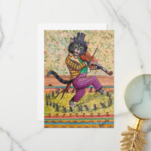 A Cat Playing a Fiddle by Louis Wain Thank You Card