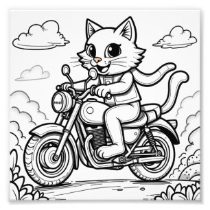 a cat riding a motorcycle photo print