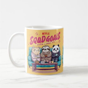 A Cat, Sloth, and Panda's Ultimate Netflix Night Coffee Mug