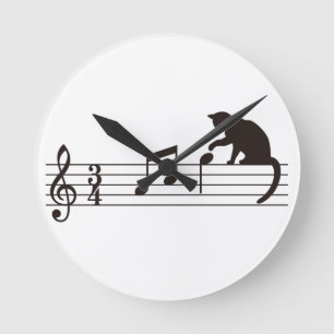 A Cat Toying with Notes Round Clock