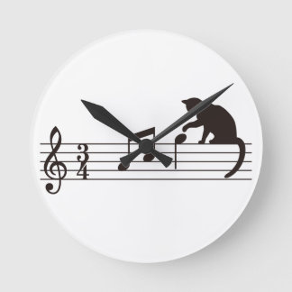 A Cat Toying with Notes Round Clock