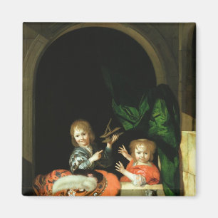 A Cat watching two boys Magnet