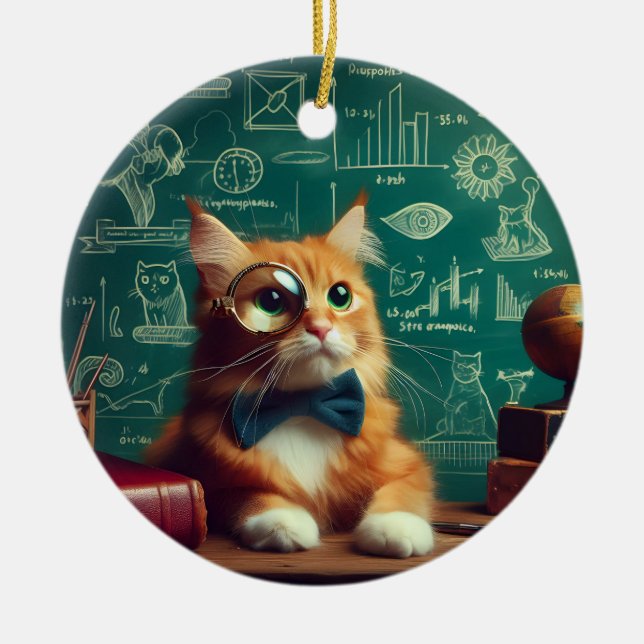 A Cat Wearing a Monocle II Ceramic Ornament (Front)