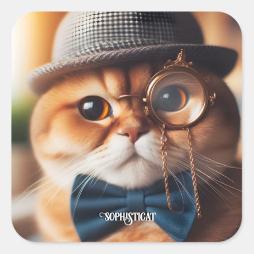 A cat wearing a monocle VII Square Sticker