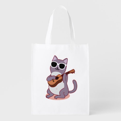 A cat who wears glasses and plays the ukulele      grocery bag