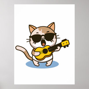 A cat who wears glasses and plays the ukulele poster