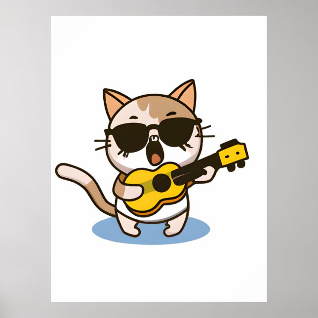 A cat who wears glasses and plays the ukulele     poster (Front)