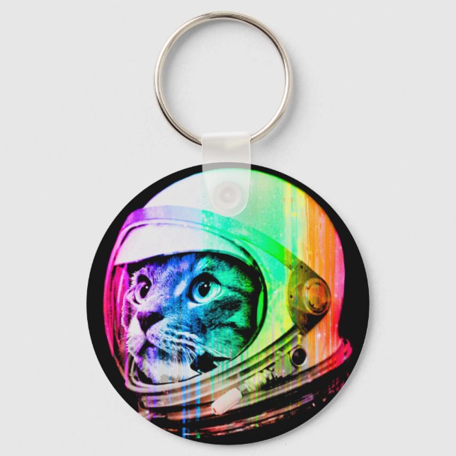 A cat with an astronaut dream keychain (Front)