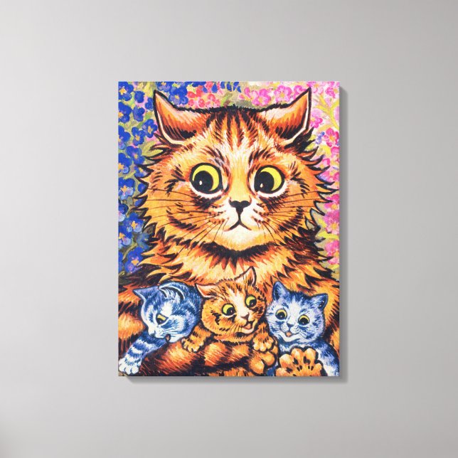 A Cat with her Kittens by Louis Wain Canvas Print (Front)