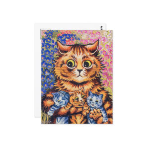 A Cat with her Kittens by Louis Wain Postcard