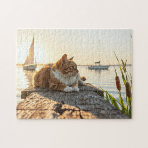 A cat with the cattails jigsaw puzzle