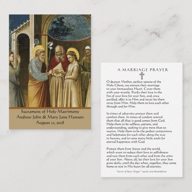 A Catholic Wedding Prayer Favor Holy Card (Front/Back)