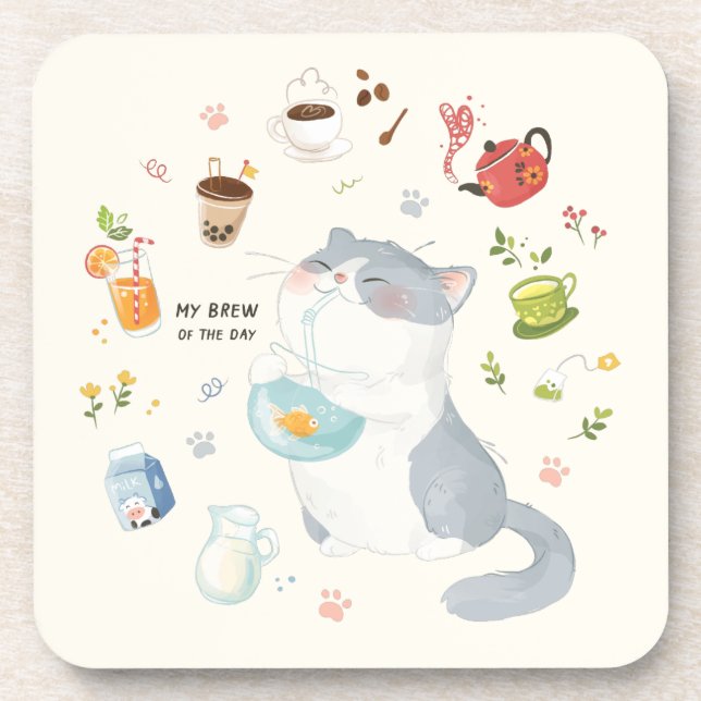 A Cat's Day - My Cat Brew of the Day Beverage Coaster (Front)