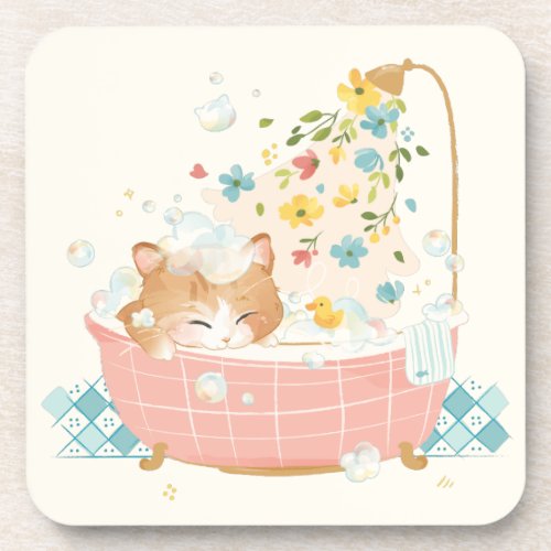 A Cats Day _ Spring Flower Bubble Bath Beverage Coaster
