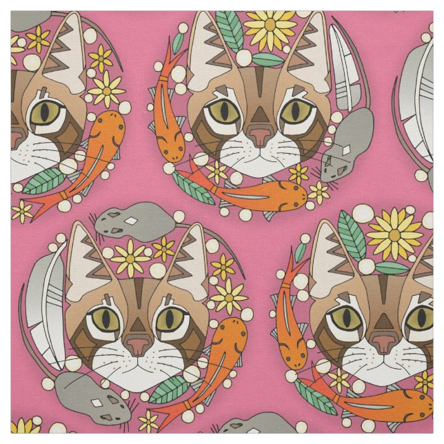a cat's life polka pink fabric (Swatch)