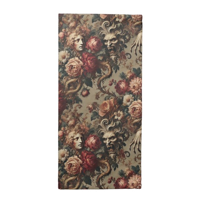 A Cautionary Flourish - Gothic Victorian  Cloth Napkin (Half Fold)