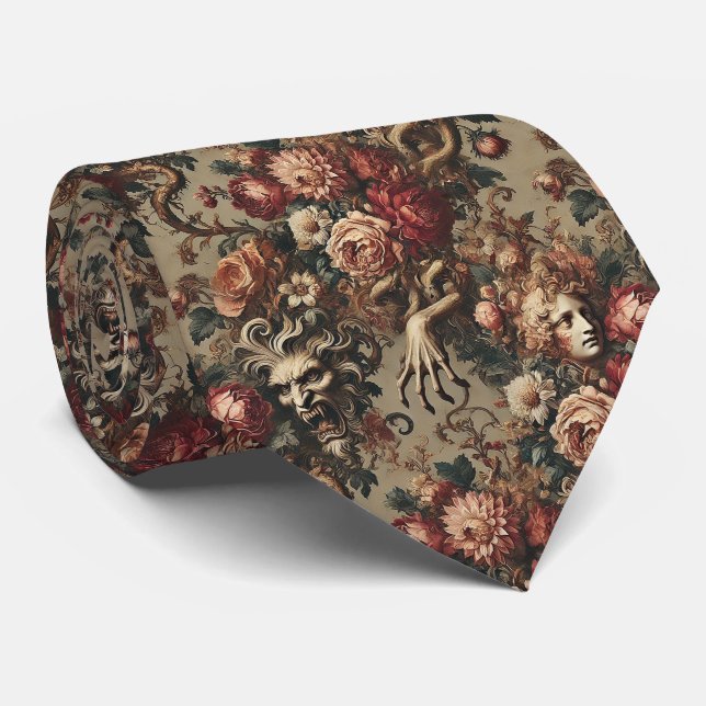 A Cautionary Flourish - Gothic Victorian  Neck Tie (Rolled)