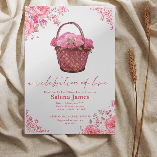 a celebartion of love basket floral bridal shower invitation