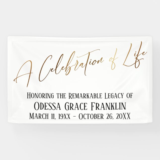 A Celebration of Life Gold Handwriting Typography Banner (Horizontal)