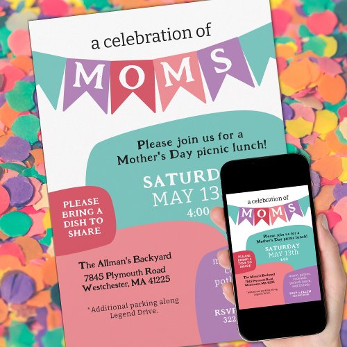 A Celebration of Moms Mothers Day Party Invitation