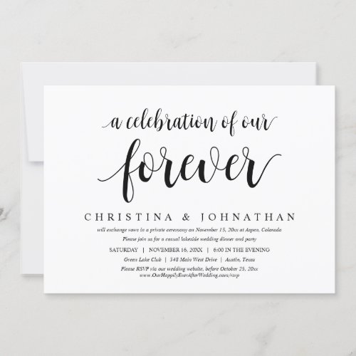 A Celebration Of Our Forever Wedding Elopement Invitation