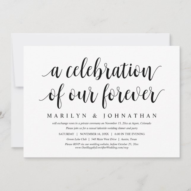 A Celebration Of Our Forever, Wedding Elopement Invitation (Front)