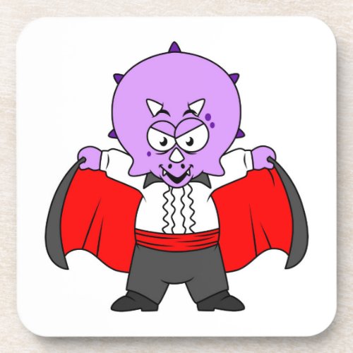 A Ceratops Dinosaur Dressed Up As Count Dracula Beverage Coaster