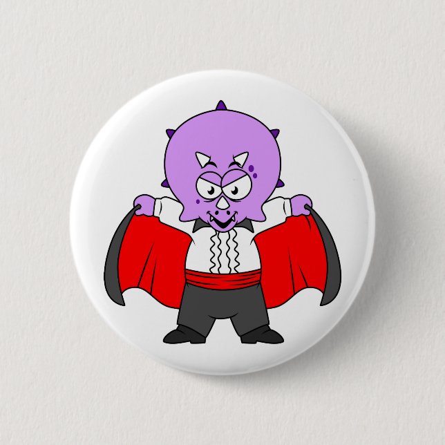 A Ceratops Dinosaur Dressed Up As Count Dracula. Button (Front)