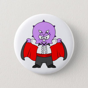 A Ceratops Dinosaur Dressed Up As Count Dracula. Button