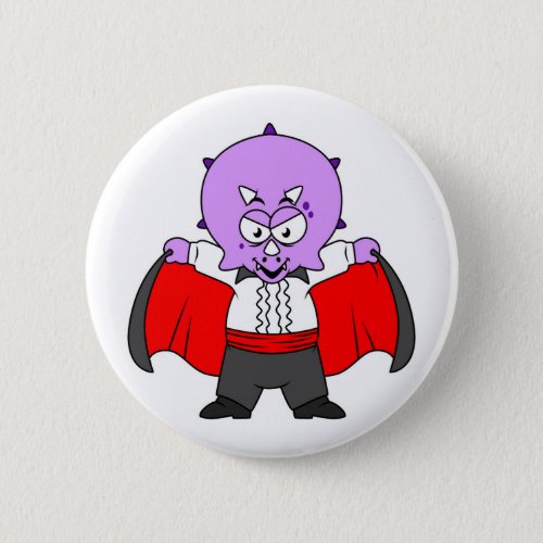 A Ceratops Dinosaur Dressed Up As Count Dracula Button