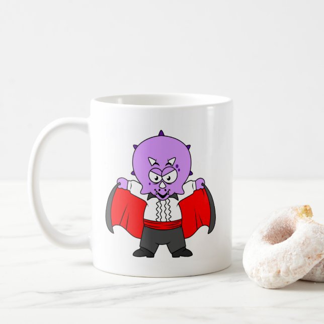A Ceratops Dinosaur Dressed Up As Count Dracula. Coffee Mug (With Donut)