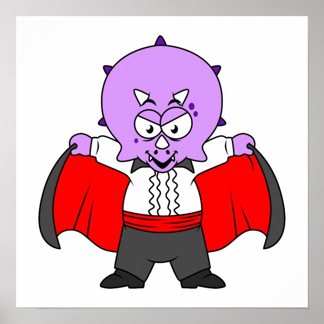 A Ceratops Dinosaur Dressed Up As Count Dracula. Poster (Front)