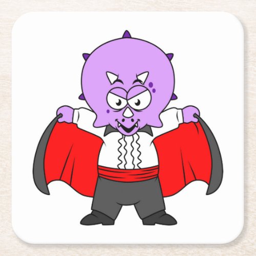 A Ceratops Dinosaur Dressed Up As Count Dracula Square Paper Coaster