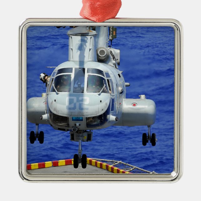 A CH-46E Sea Knight helicopter Metal Ornament (Front)